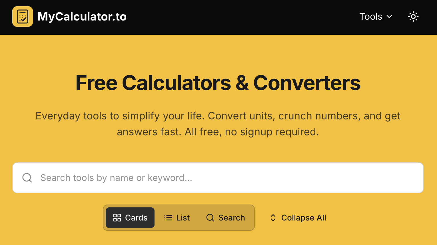 Website for free calculators and converters