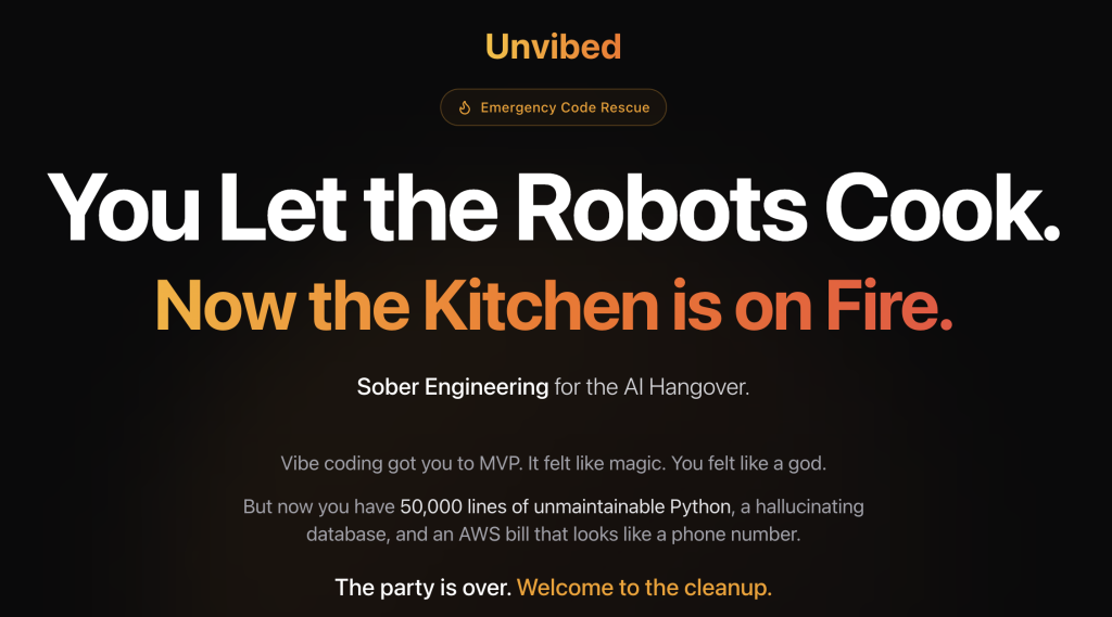 Unvibed.com, where you go to get your AI vibe-coded app or website converted to production-ready code.
